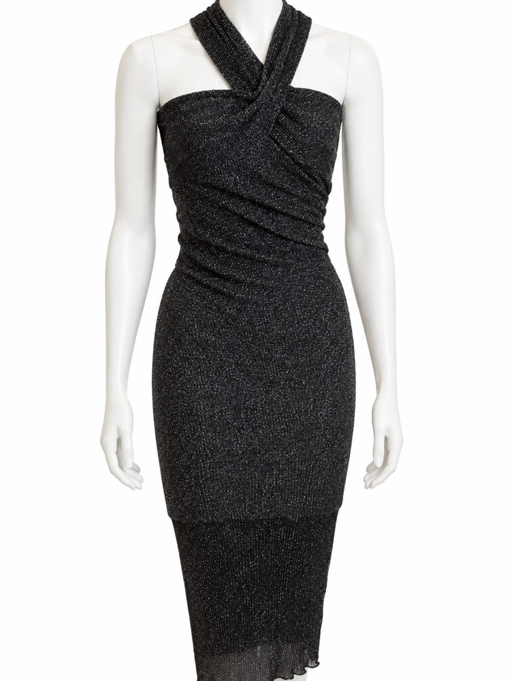 Zara Knit Halter Sparkle Bodycon Dress in Black